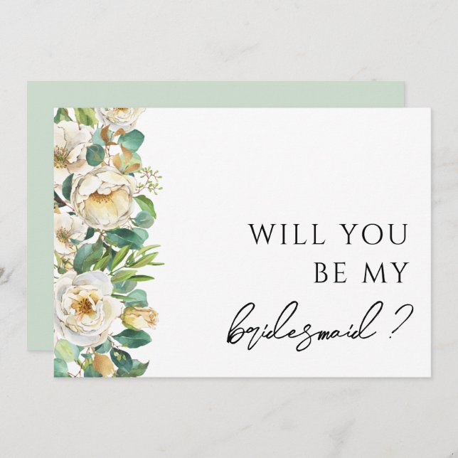 Elegant Floral Greenery Bridesmaid Vorschlag Card Einladung (Vorne/Hinten)