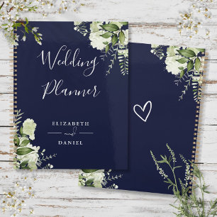 Elegant floral Greenery Navy Blue Wedding Planer