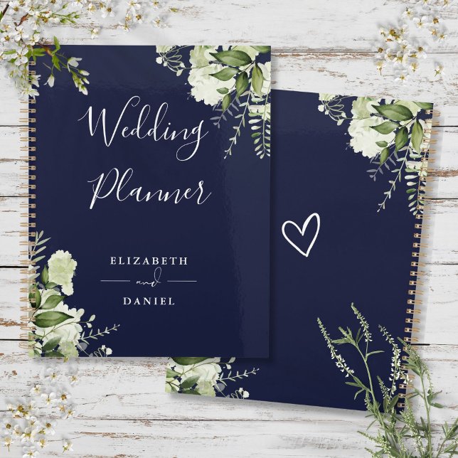 Elegant floral Greenery Navy Blue Wedding Planer (Elegant Floral Greenery Navy Blue Wedding Planner)