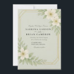 Elegant Floral Greenery Wedding Invitation Card   Einladung<br><div class="desc">A beautifully elegant botanical wedding invitation featuring soft greenery leaves, delicate white flowers, and a luxurious gold frame border. This sophisticated floral design creates a timeless and romantic atmosphere, perfect for modern or classic weddings. The layout highlights the couple's names in the center with a refined typography style, while the...</div>