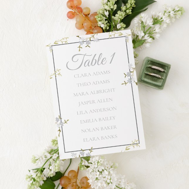 Elegant Floral Grey Wedding Seating Chart Card Tischnummer (Von Creator hochgeladen)
