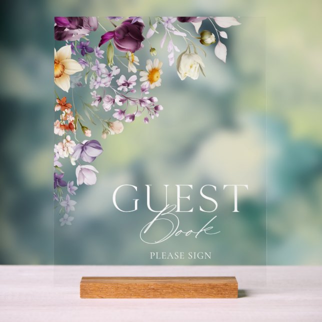 Elegant Floral Guest Book Sign Acrylschild (Neutral)