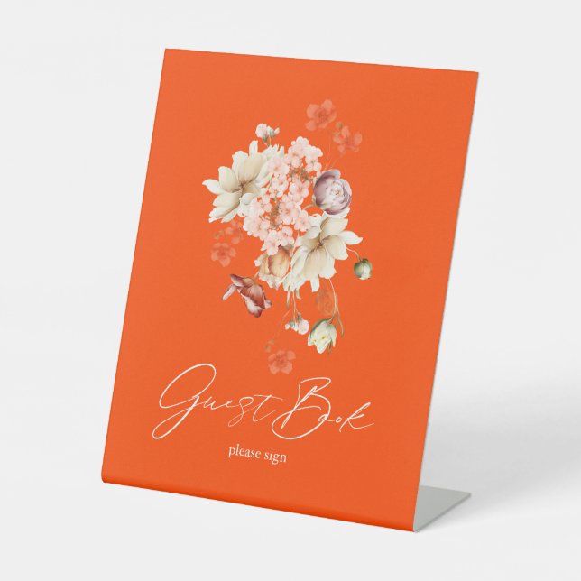 Elegant Floral Guest Book Sign Sockelschild (Vorderseite)