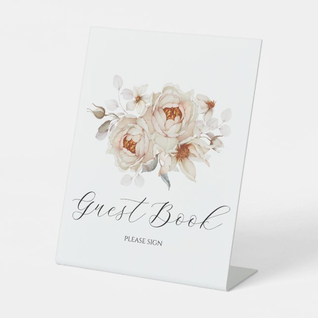 Elegant Floral Guest Book Sign Sockelschild (Vorderseite)
