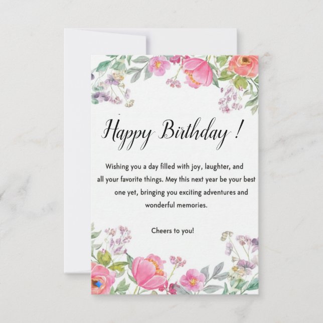 Elegant Floral Happy Birthday Greeting Card Dankeskarte (Vorderseite)