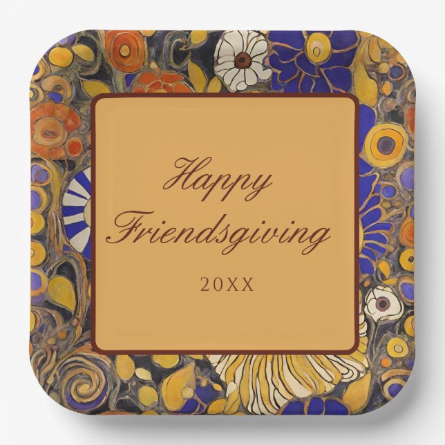 Elegant Floral Happy Friendsgiving Pappteller (Vorderseite)