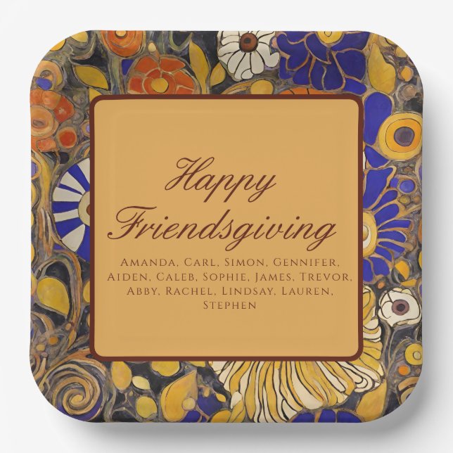 Elegant Floral Happy Friendsgiving Pappteller (Vorderseite)