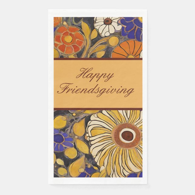 Elegant Floral Happy Friendsgiving Serviette (Vorderseite)