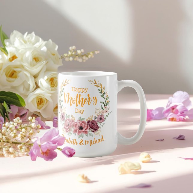 Elegant Floral Happy Mother’s Day Personalized Mug Kaffeetasse (Von Creator hochgeladen)