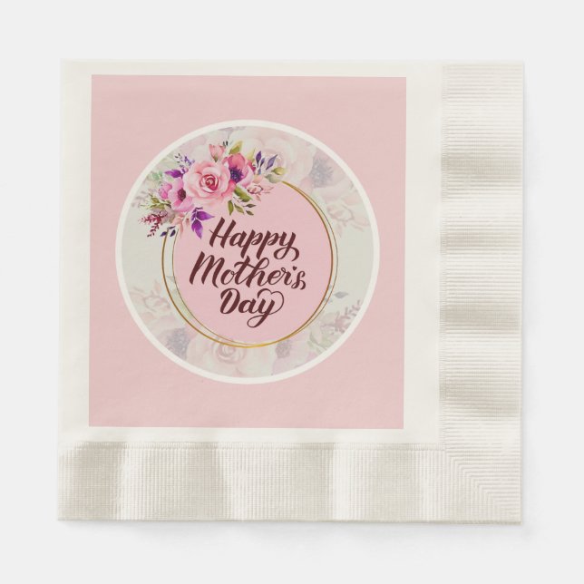 Elegant Floral "Happy Mother's Day" with Pink Rose Serviette (Vorderseite)