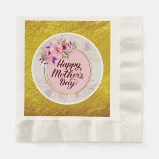 Elegant Floral "Happy Mother's Day" with Pink Rose Serviette