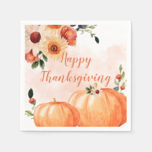 Elegant Floral Happy Thanksgiving Serviette