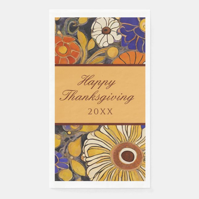 Elegant Floral Happy Thanksgiving Serviette (Vorderseite)