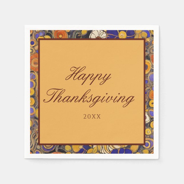 Elegant Floral Happy Thanksgiving Serviette (Vorderseite)
