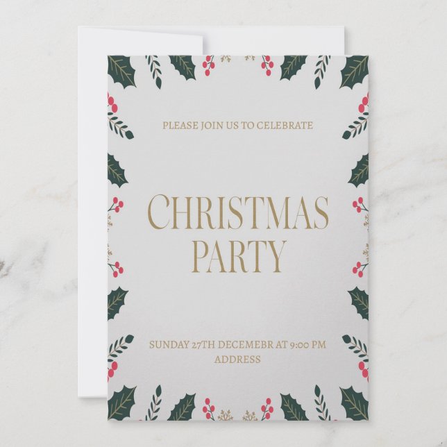 Elegant Floral Happy Weihnachten Party Einladung (Vorderseite)