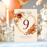 Elegant Floral Heart Boho Fall in Love Wedding Tischnummer<br><div class="desc">Add a romantic and stylish touch to your reception décor with the Modern Elegant Boho Floral Heart Fall in Love Wedding Table Number. Designed for couples who love warm, natural aesthetics, this table number features a beautifully arranged floral heart with soft boho-inspired elements that create a charming and elegant presentation....</div>