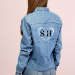Elegant Floral Heart Personalized Monogram Design Jeansjacke<br><div class="desc">Turn heads with this custom monogram denim jacket,  featuring a stunning three-letter monogram floral heart design! Perfect for adding a unique artistic touch to your outfit. Make a bold statement with your own personalized style! Design & artwork by Moodthology Papery</div>