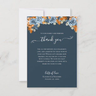 Elegant Floral Herbst Navy Blau Rost Hochzeit Boho Dankeskarte