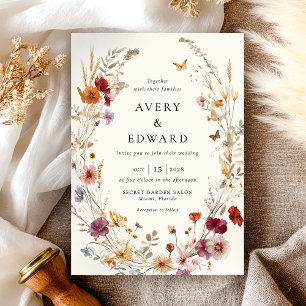 Elegant Floral Hochzeit im Herbst Boho Einladung