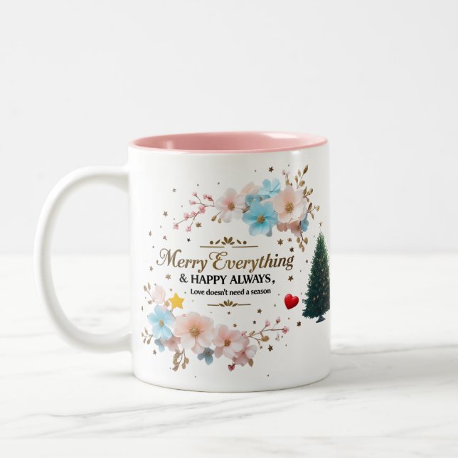 Elegant Floral Holiday Coffee Cup Zweifarbige Tasse (Links)