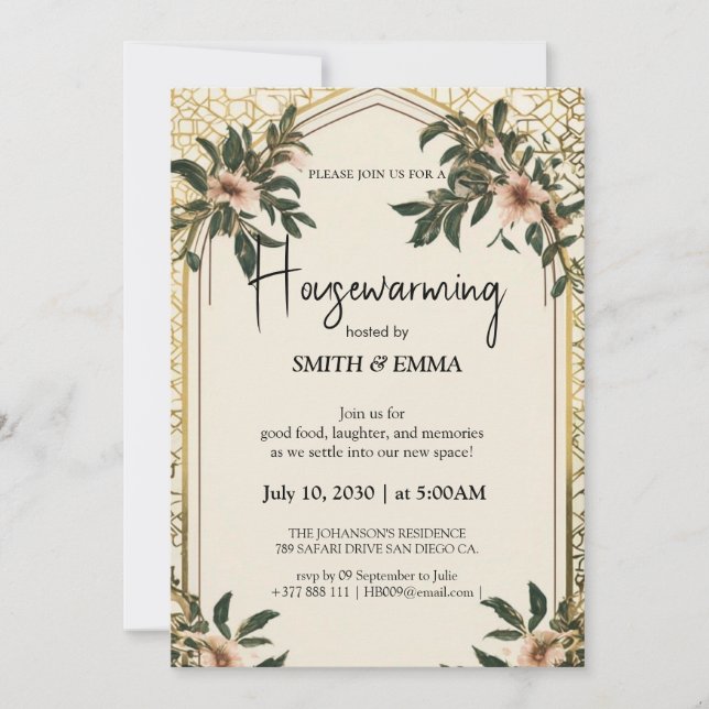 Elegant Floral Housewarming Invitation New Home  Einladung (Vorderseite)