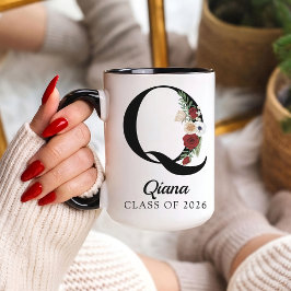 Elegant Floral Initial Custom Mug Gift for Grads Tasse