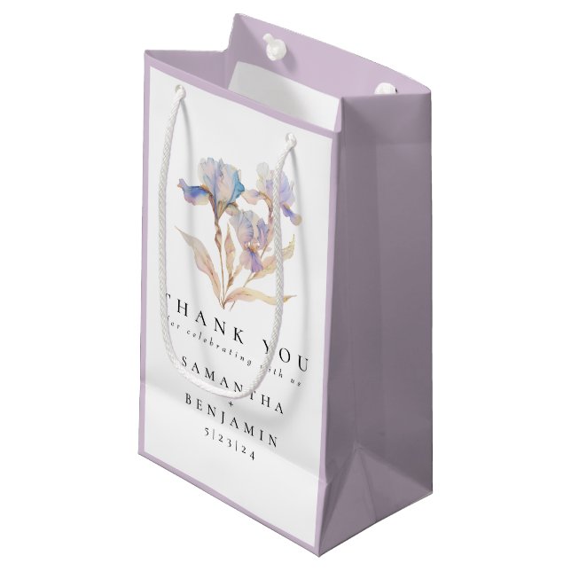 Elegant Floral Iris Wedding Vielen Dank Kleine Geschenktüte (Vorderseite Schrägansicht)