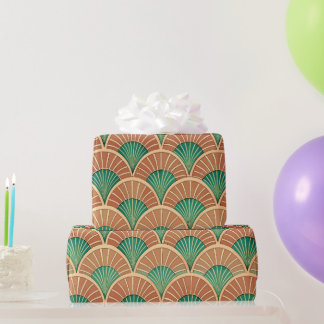 Elegant Floral Islamic Green Orange Art Deco Geschenkpapier