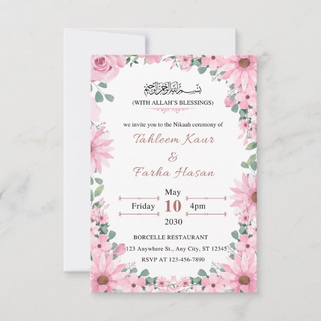 Elegant Floral Islamic Nikkah Wedding Invitation  Karte (Vorderseite)