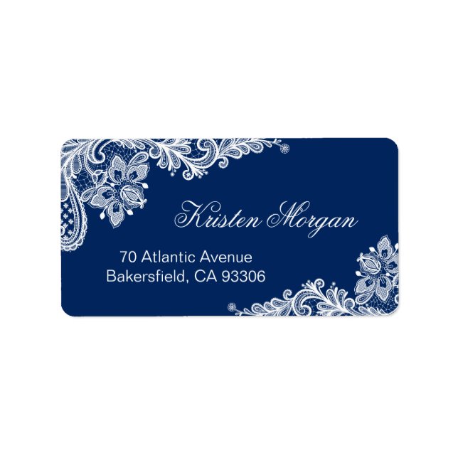 Elegant Floral Lace Stilvoll Navy Blue White Adressaufkleber (Vorne)