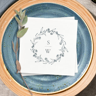 Elegant Floral Laurel Wreath Monogram Wedding Serviette