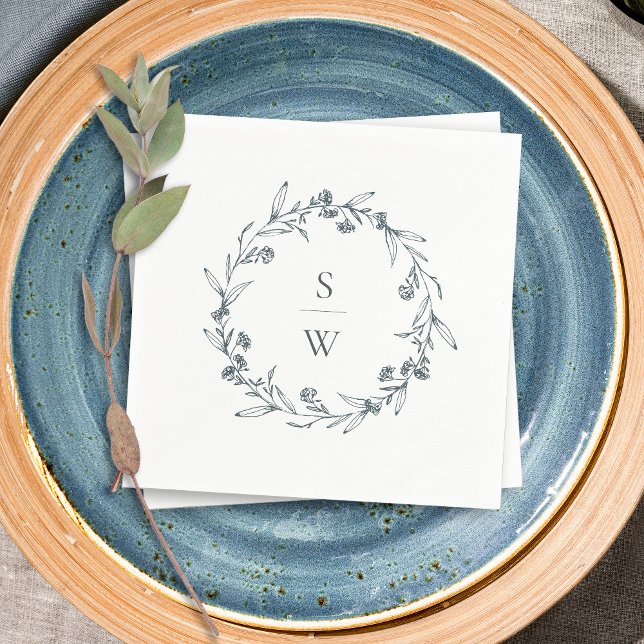Elegant Floral Laurel Wreath Monogram Wedding Serviette (Von Creator hochgeladen)