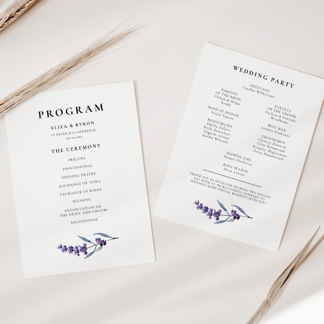 Elegant floral Lavender Wedding doppelseitig Programm (Von Creator hochgeladen)