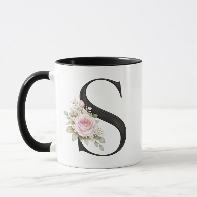 Elegant Floral Letter S Monogram Logo Tasse (Links)