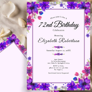Elegant floral lila 72. Geburtstag Einladung