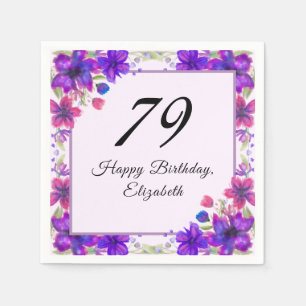 Elegant floral lila 79. Geburtstag Serviette