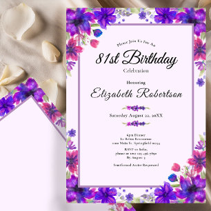 Elegant floral lila 81. Geburtstag  Einladung