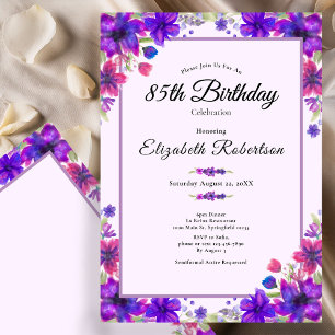 Elegant floral lila 85. Geburtstag  Einladung