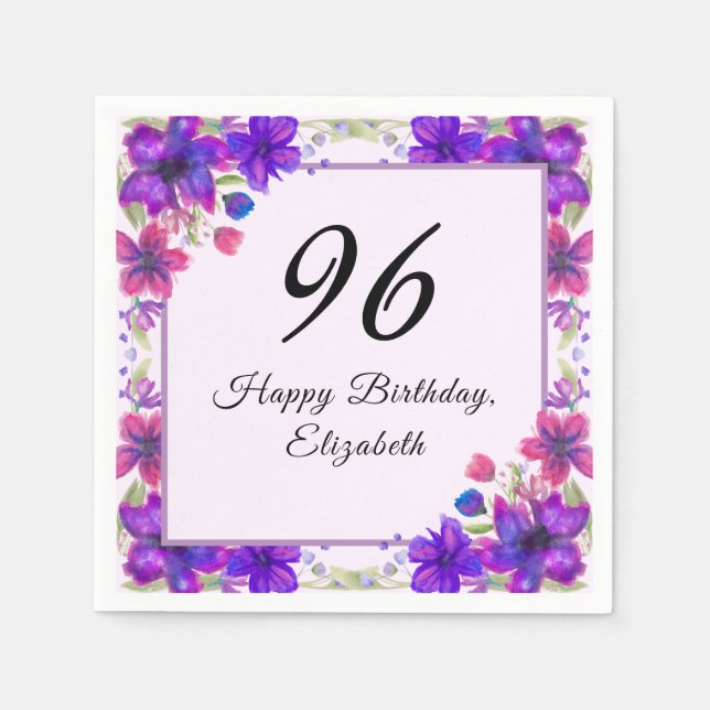 Elegant floral lila 96. Geburtstag  Serviette (Vorderseite)