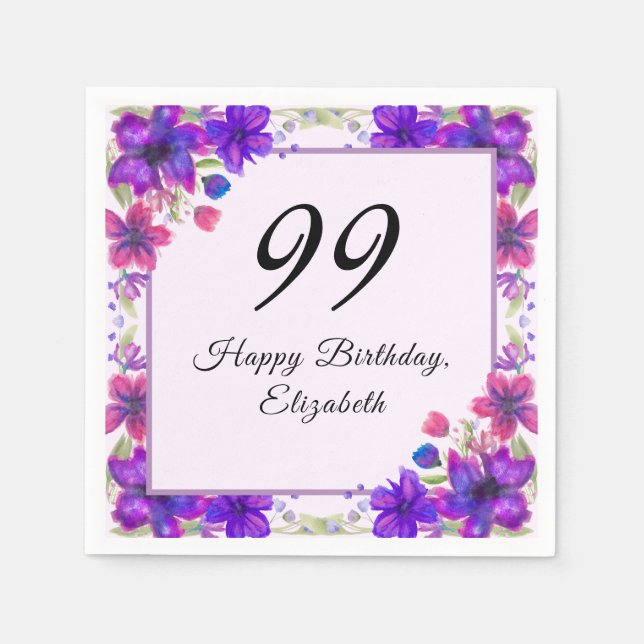 Elegant floral lila 99. Geburtstag  Serviette (Vorderseite)