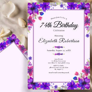 Elegant floral lila zum 74. Geburtstag Einladung