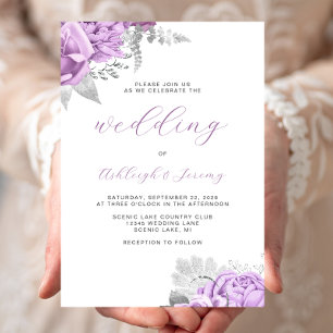Elegant Floral Lilac Silver Script Wedding Einladung