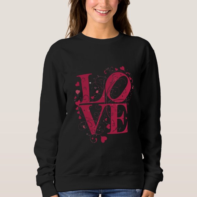 Elegant Floral LOVE Typography – Romantic Heart De Sweatshirt (Vorderseite)
