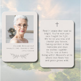 Elegant Floral Loved Forever Photo Prayer Card Visitenkarte
