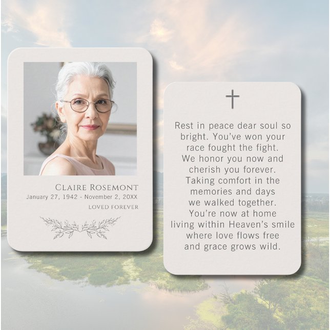 Elegant Floral Loved Forever Photo Prayer Card Visitenkarte (Elegant Floral Loved Forever Photo Prayer Card
)