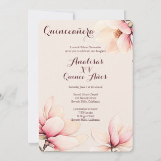 Elegant Floral Magnolia Quinceañera CUSTOM Einladung