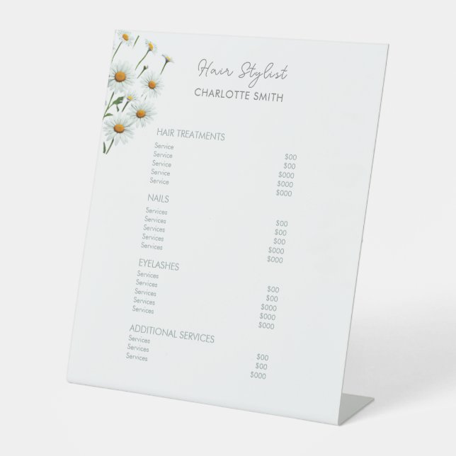 Elegant Floral | Menü "Salon Price List Service" Sockelschild (Vorderseite)