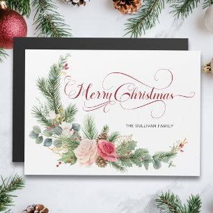 Elegant Floral Merry Christmas Calligraphy Magnetkarte