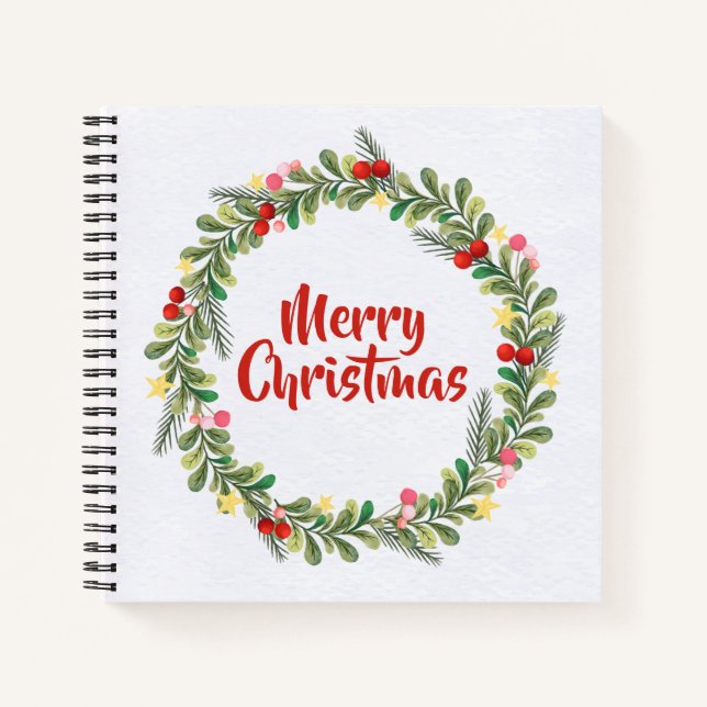 Elegant Floral Merry Christmas | Notebook Notizbuch (Vorderseite)