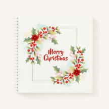 Elegant Floral Merry Christmas | Notebook